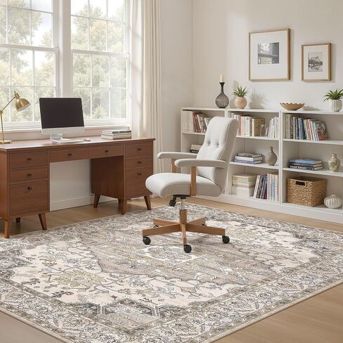 5x7 Washable Area Rugs for Living Room: Non Slip Vintage Brown Rug, Large Soft Stain Resistant Indoor Floor Carpets for Bedroom Dining Room Farmhouse Nursery Home Office Kid & Pet Friendly in Saudi Arabia