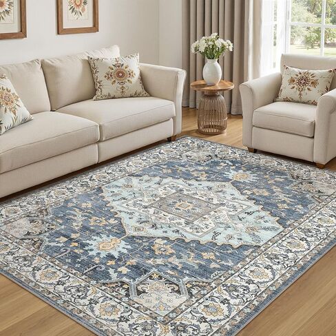 5x7 Washable Area Rugs for Living Room: Non Slip Vintage Brown Rug, Large Soft Stain Resistant Indoor Floor Carpets for Bedroom Dining Room Farmhouse Nursery Home Office Kid & Pet Friendly in Saudi Arabia