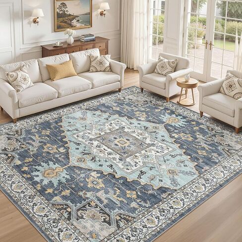5x7 Washable Area Rugs for Living Room: Non Slip Vintage Brown Rug, Large Soft Stain Resistant Indoor Floor Carpets for Bedroom Dining Room Farmhouse Nursery Home Office Kid & Pet Friendly in Saudi Arabia