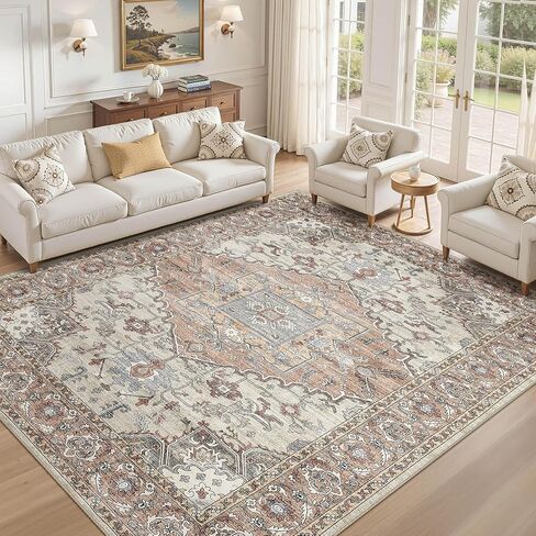 5x7 Washable Area Rugs for Living Room: Non Slip Vintage Brown Rug, Large Soft Stain Resistant Indoor Floor Carpets for Bedroom Dining Room Farmhouse Nursery Home Office Kid & Pet Friendly in Saudi Arabia