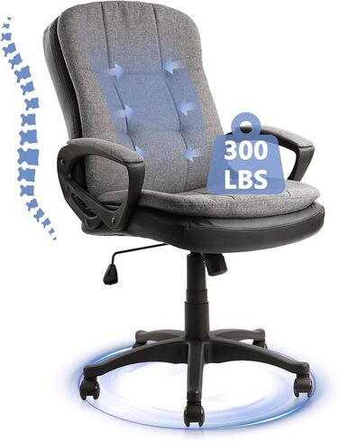 كرسي مكتب من قماش القماش من CLATINA، كرسي مكتب دوّار 360 درجة مع مسند ظهر منجد ناعم، ارتفاع قابل للتعديل في منتصف الظهر مريح لمهام الكمبيوتر مع أذرع وعجلات، رمادي، 300 رطل in Kuwait