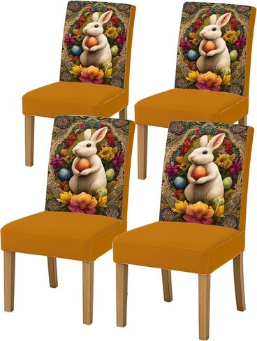 Set of 4 Dining Chair Slipcovers 15.75 x 19.69 Inch Yellow Gingham Bunny Floral Pattern Decorative Chair Back Covers for Kitchen Dining Room Cheerful Home Seating Decor in Saudi Arabia