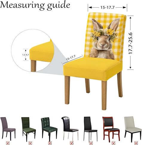 Set of 4 Dining Chair Slipcovers 15.75 x 19.69 Inch Yellow Gingham Bunny Floral Pattern Decorative Chair Back Covers for Kitchen Dining Room Cheerful Home Seating Decor in Saudi Arabia