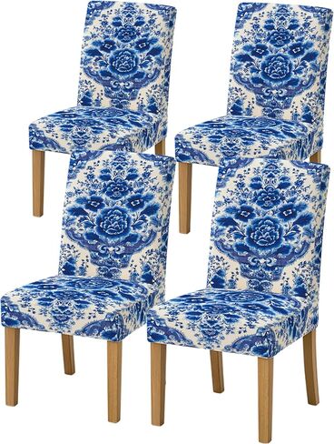Set of 4 Dining Chair Slipcovers 15.75 x 19.69 Inch Yellow Gingham Bunny Floral Pattern Decorative Chair Back Covers for Kitchen Dining Room Cheerful Home Seating Decor in Saudi Arabia
