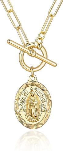 Women's Gold Virgin Mary Necklace - 14k Gold Plated Virgen de Guadalupe Pendant Necklaces,Cubic Zirconia Non Tarnish Golden Catholic Our Lady of Guadalupe Jewelry,Faith Baptism Confirmation Gift in Kuwait