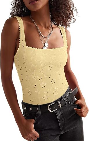 AGSEEM Open Back Eyelet Tank Top for Women Square Neck Y2K Slim Fit Backless Tops Picot Trim Camisole Tight Shirts 2026 in Kuwait
