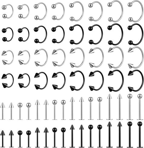 64 Pcs Lip Rings Snake Bites, Stainless Steel Snake Bite Jewelry Rings Vertical Labret Piercing Jewelrys Earring Piercings Jewelrys Helix Earring Daith Tragus Cartilage Studs for Women Men in Saudi Arabia