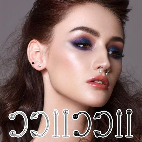 64 Pcs Lip Rings Snake Bites, Stainless Steel Snake Bite Jewelry Rings Vertical Labret Piercing Jewelrys Earring Piercings Jewelrys Helix Earring Daith Tragus Cartilage Studs for Women Men in Saudi Arabia