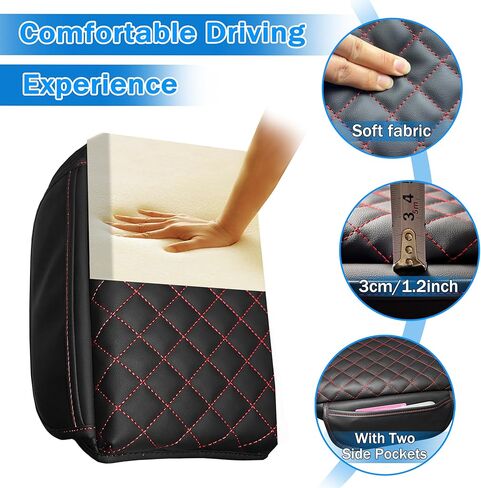Center Console Cover for Jeep Wrangler JL 2018-2026 & Gladiator JT 2020-2026 1.2in Thickness Armrest Cover Leather Arm Rest Lid Protector Cushion Pad with Stroage Pockets Interior Accessories (Red) in Saudi Arabia