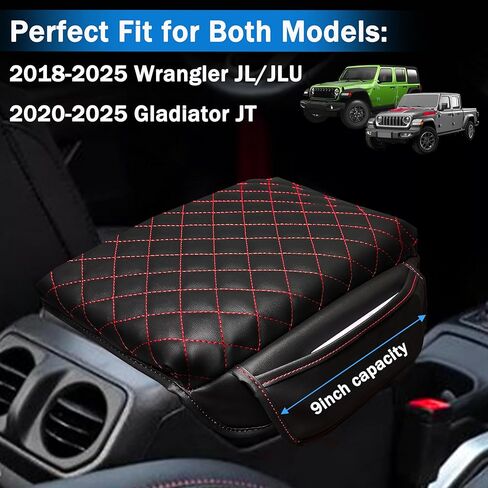 Center Console Cover for Jeep Wrangler JL 2018-2026 & Gladiator JT 2020-2026 1.2in Thickness Armrest Cover Leather Arm Rest Lid Protector Cushion Pad with Stroage Pockets Interior Accessories (Red) in Saudi Arabia