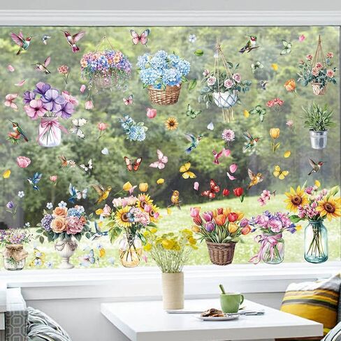 9 Sheets Spring Window Clings Stickers - 109 Pcs Flower Butterfly Bird Decals for Window Glass Decoration Spring Party in Saudi Arabia