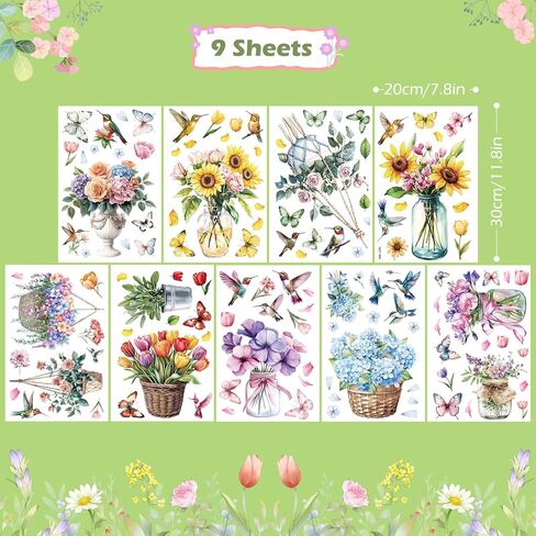 9 Sheets Spring Window Clings Stickers - 109 Pcs Flower Butterfly Bird Decals for Window Glass Decoration Spring Party in Saudi Arabia