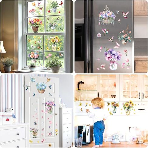 9 Sheets Spring Window Clings Stickers - 109 Pcs Flower Butterfly Bird Decals for Window Glass Decoration Spring Party in Saudi Arabia