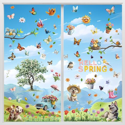 9 Sheets Spring Window Clings Stickers - 109 Pcs Flower Butterfly Bird Decals for Window Glass Decoration Spring Party in Saudi Arabia