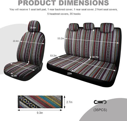 10 PCS Baja Saddle Blanket Car Seat Covers, Full Set Breathable Striped Woven Auto Seat Protector, Hippie Boho Airbag Compatible Seats Covers for Most Cars, SUVs, Trucks in Kuwait