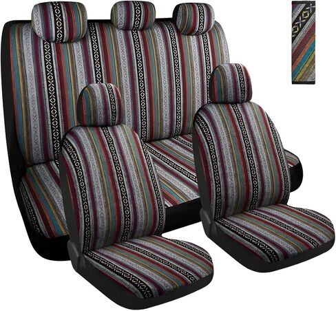 10 PCS Baja Saddle Blanket Car Seat Covers, Full Set Breathable Striped Woven Auto Seat Protector, Hippie Boho Airbag Compatible Seats Covers for Most Cars, SUVs, Trucks in Kuwait