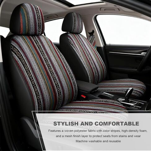 10 PCS Baja Saddle Blanket Car Seat Covers, Full Set Breathable Striped Woven Auto Seat Protector, Hippie Boho Airbag Compatible Seats Covers for Most Cars, SUVs, Trucks in Kuwait