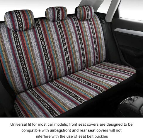 10 PCS Baja Saddle Blanket Car Seat Covers, Full Set Breathable Striped Woven Auto Seat Protector, Hippie Boho Airbag Compatible Seats Covers for Most Cars, SUVs, Trucks in Kuwait