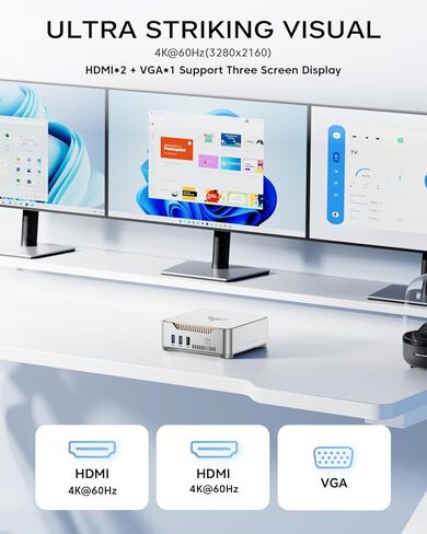 كمبيوتر KAMRUI GK3 Plus Mini PC، Intel Alder Lake الثاني عشر - N95 (حتى 3.4 جيجا هرتز) ذاكرة الوصول العشوائي 8 جيجا بايت 256 جيجا بايت M.2 SSD كمبيوتر صغير، جيجابت إيثرنت، 4K UHD، شبكة Wi-Fi مزدوجة، BT 4.2 كمبيوتر مكتبي صغير للمنزل/الأعمال in Kuwait
