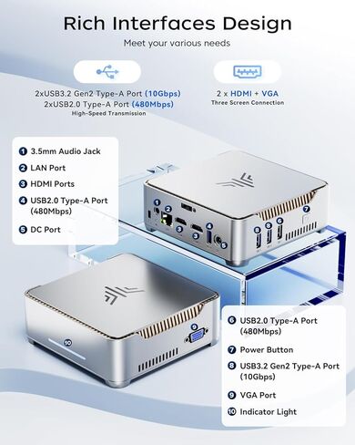كمبيوتر KAMRUI GK3 Plus Mini PC، Intel Alder Lake الثاني عشر - N95 (حتى 3.4 جيجا هرتز) ذاكرة الوصول العشوائي 8 جيجا بايت 256 جيجا بايت M.2 SSD كمبيوتر صغير، جيجابت إيثرنت، 4K UHD، شبكة Wi-Fi مزدوجة، BT 4.2 كمبيوتر مكتبي صغير للمنزل/الأعمال in Kuwait