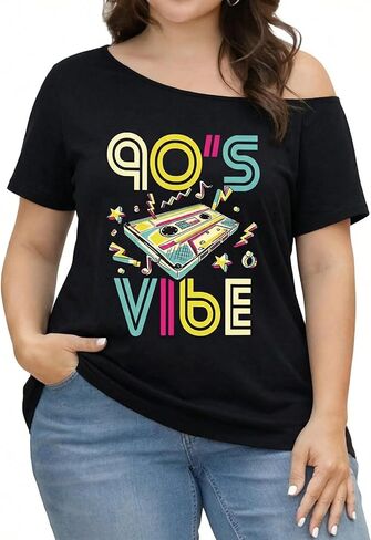 NANYUAYA 90s 80s Plus Size Off Shoulder Top 90's Theme Party Disco Shirts for Women 1X-5X in Saudi Arabia