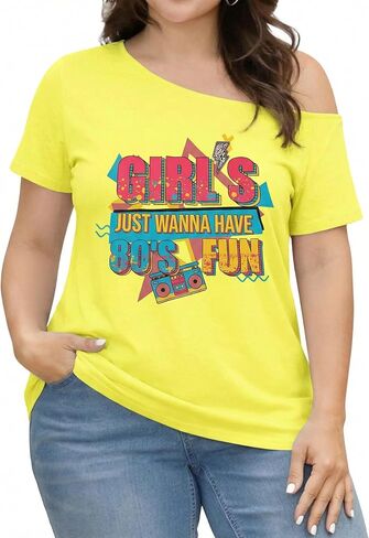 NANYUAYA 90s 80s Plus Size Off Shoulder Top 90's Theme Party Disco Shirts for Women 1X-5X in Saudi Arabia