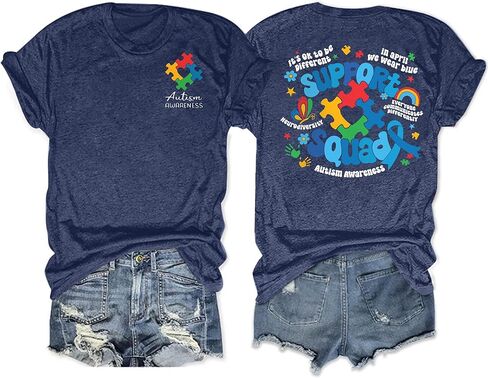 Autism Awareness Shirt Women in April We Wear Blue Shirts Special Education Teacher Shirt Autism Puzzle Short Sleeve Tops in Saudi Arabia
