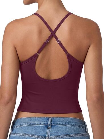 REORIA Womens Workout Halter Backless Tank Tops Summer Y2K Basic Double Lined Going Out Fitted Cami Crop Tops in Saudi Arabia