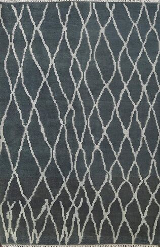 Rug Source Modern Collection 5x8 Abstract Area Rug, Hand Knotted Greys & Charcoal Trellis Rug, Oriental Wool & Silk Carpet for Bedroom, Living Room, Dining Room in Kuwait