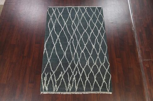 Rug Source Modern Collection 5x8 Abstract Area Rug, Hand Knotted Greys & Charcoal Trellis Rug, Oriental Wool & Silk Carpet for Bedroom, Living Room, Dining Room in Kuwait