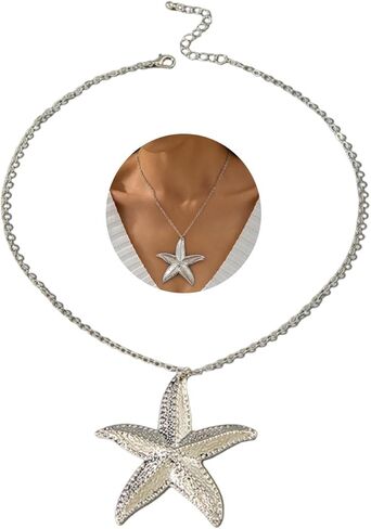 Chunky Silver Starfish Statement Necklaces Earrings Set Y2k Large Starfish Thin Chain Pendant Necklace Trendy Hawaii Beach Holiday Jewelry in Kuwait