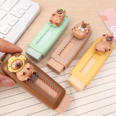 Kawaii Capybara Cartoon Eraser Cute Rubber Push-Pull Erasers Stationery Cute School Supplies (3Pcs) in Saudi Arabia