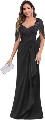 Chiffon Mother of The Bride Dresses for Wedding Mermaid Long Cape Sleeve Lace Formal Evening Gown in Saudi Arabia