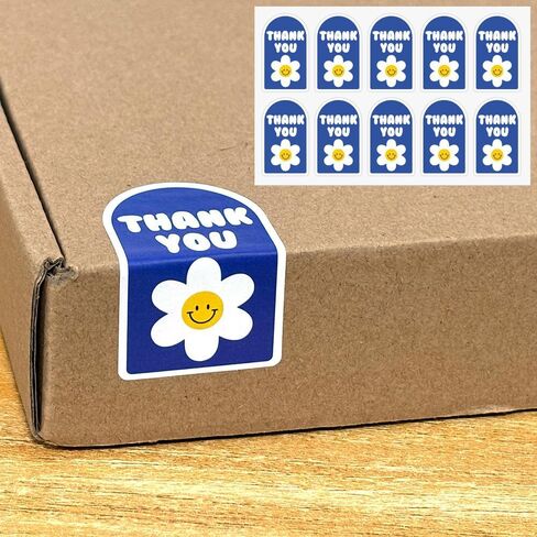 100 Pcs Retro Floral Stickers, Vintage American Style Thank You Stickers with Smiley Flower on Navy Blue, Gift Box Seals for Packaging, Journal, DIY Crafts in Saudi Arabia