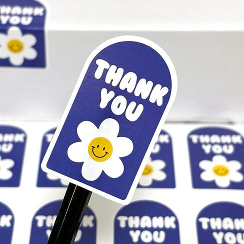 100 Pcs Retro Floral Stickers, Vintage American Style Thank You Stickers with Smiley Flower on Navy Blue, Gift Box Seals for Packaging, Journal, DIY Crafts in Saudi Arabia
