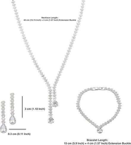 Bride Jewelry Set Silver Crystal Wedding Necklace Earrings Bracelet Set - Bridal Rhinestone Brass Pendant Accessories for Women and Bridesmaids in Saudi Arabia