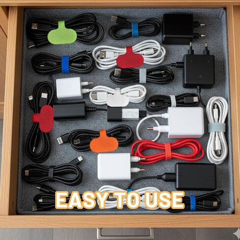 40Pcs Cord Labels, Electronics Reusable Write On Cable Tags for Charging Cords Durable Nylon with Hook and Loop Closure Home Office Cable Management (0.75"x1.5") Tags (8 Colors in Kuwait