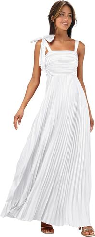 Square Neck Pleated Satin Bridesmaid Dresses Bow Straps Empire Waist Formal Evening Prom Ball Gowns for Women in Kuwait