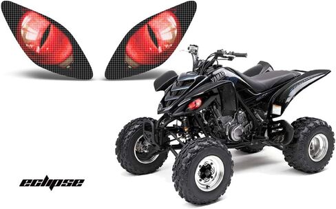 غطاء لاصق لرسومات العين الأمامية لسباق AMR Racing ATV متوافق مع Yamaha Raptor 660 2001-2005 Eclipse Red in Saudi Arabia