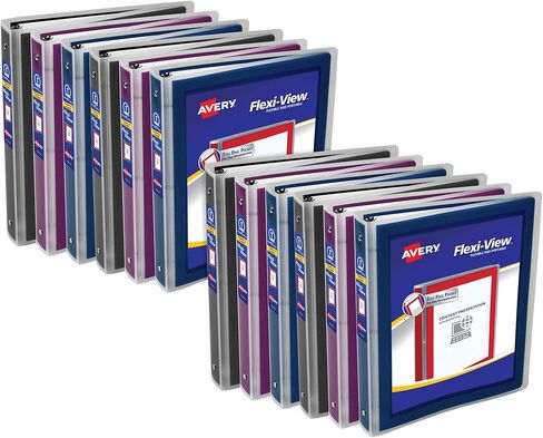 Avery Flexi-View 3 Ring Binders, 1 Inch Round Rings, Assorted Colors (Black, Burgundy, Navy Blue), Pack of 12 Binders (17688) in Saudi Arabia