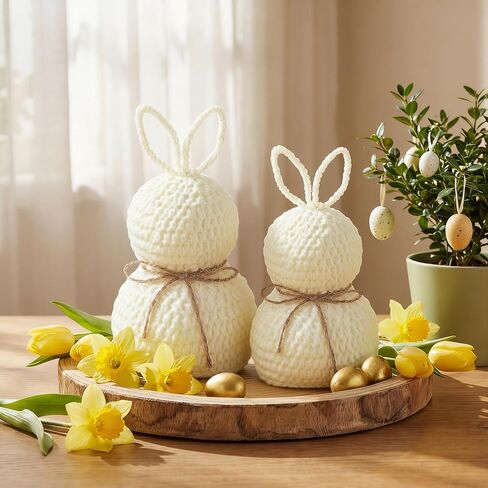 Amyhill 2 Pcs Rustic Easter Bunny Figurines Decorations Spring Rabbit Figurine with Bow Farmhouse Nordic Bunny Statue for Home Office Table Centerpiece Living Room Decor (White) in Saudi Arabia