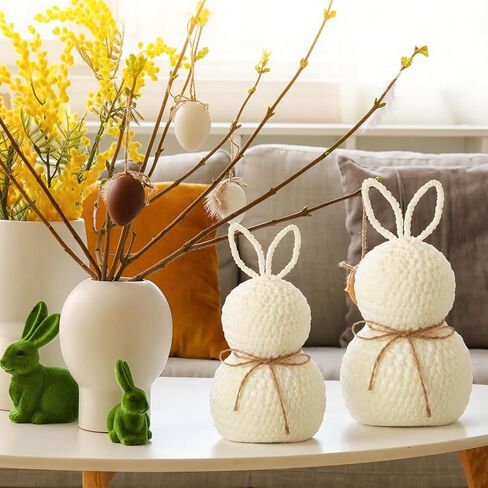 Amyhill 2 Pcs Rustic Easter Bunny Figurines Decorations Spring Rabbit Figurine with Bow Farmhouse Nordic Bunny Statue for Home Office Table Centerpiece Living Room Decor (White) in Saudi Arabia