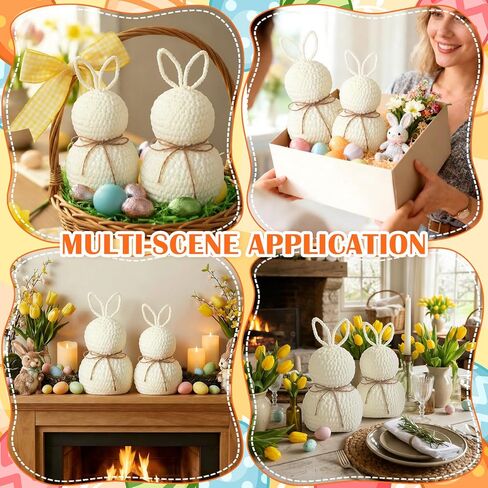 Amyhill 2 Pcs Rustic Easter Bunny Figurines Decorations Spring Rabbit Figurine with Bow Farmhouse Nordic Bunny Statue for Home Office Table Centerpiece Living Room Decor (White) in Saudi Arabia