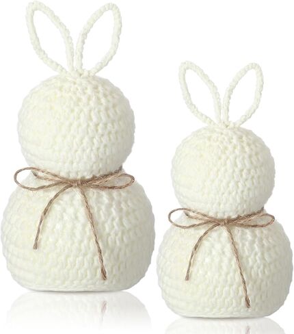 Amyhill 2 Pcs Rustic Easter Bunny Figurines Decorations Spring Rabbit Figurine with Bow Farmhouse Nordic Bunny Statue for Home Office Table Centerpiece Living Room Decor (White) in Saudi Arabia