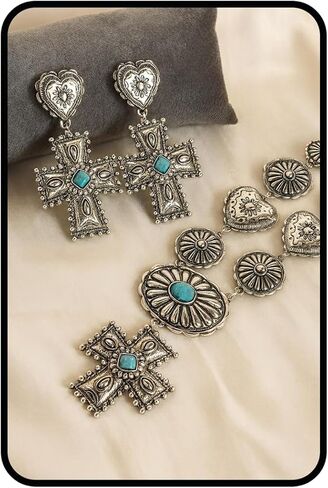 Turquoise Jewelry Set, Silver Pink Vintage Western Boho Pendant Necklace Waterproof Hypoallergenic Non Tarnish Dangle Earring Statement Dainty Goth Bangle Bracelet Holiday Jewelry Set For Women in Saudi Arabia