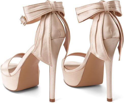 Women's Pink Platform Stiletto High Heels Heeled Sandals Round Open Toe Comfy Bow Heels in Saudi Arabia