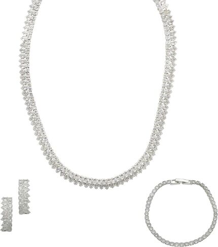 Bride Jewelry Set Silver Crystal Wedding Necklace Earrings Bracelet Set - Bridal Rhinestone Brass Pendant Accessories for Women and Bridesmaids in Saudi Arabia
