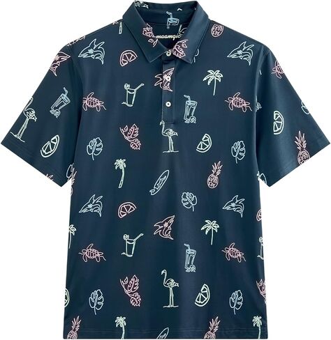 maamgic Men's Short Sleeve Golf Polo Shirts UV Protection Casual Print Shirts Breathable Stretch Fabric Collared Shirt in Saudi Arabia