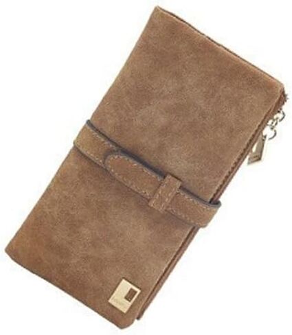 Women's Suede Leather Long Wallet, Large Capacity Clutch Purse with Card Slots & Zipper Coin Pocket, Vintage Slim Handbag (Purple) in Kuwait