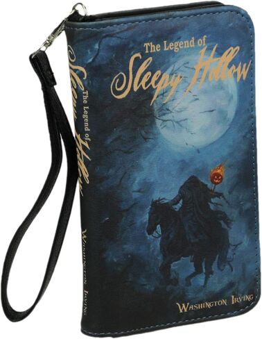 محفظة معصم من Things2Die4 باللون الأسود The Legend of Sleepy Hollow Book - حامل لبطاقة الهوية المخيف، قفل سريع، حقيبة للعملات المعدنية بسحاب، 4 فتحات للبطاقات، وجيوب للفواتير - مثالية لمحبي القوطية والرعب in Saudi Arabia